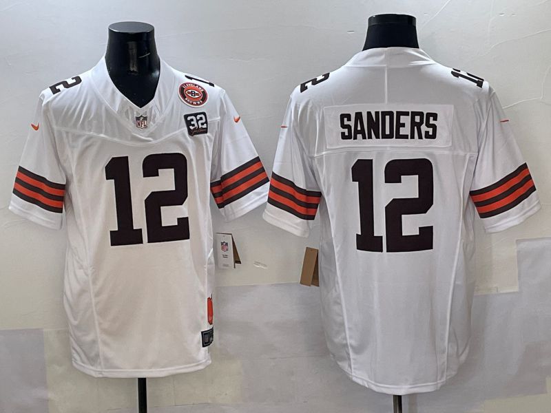 Men 2025 Cleveland Browns #12 Sanders White Throwback Three generations Nike Limited NFL Jersey style 2